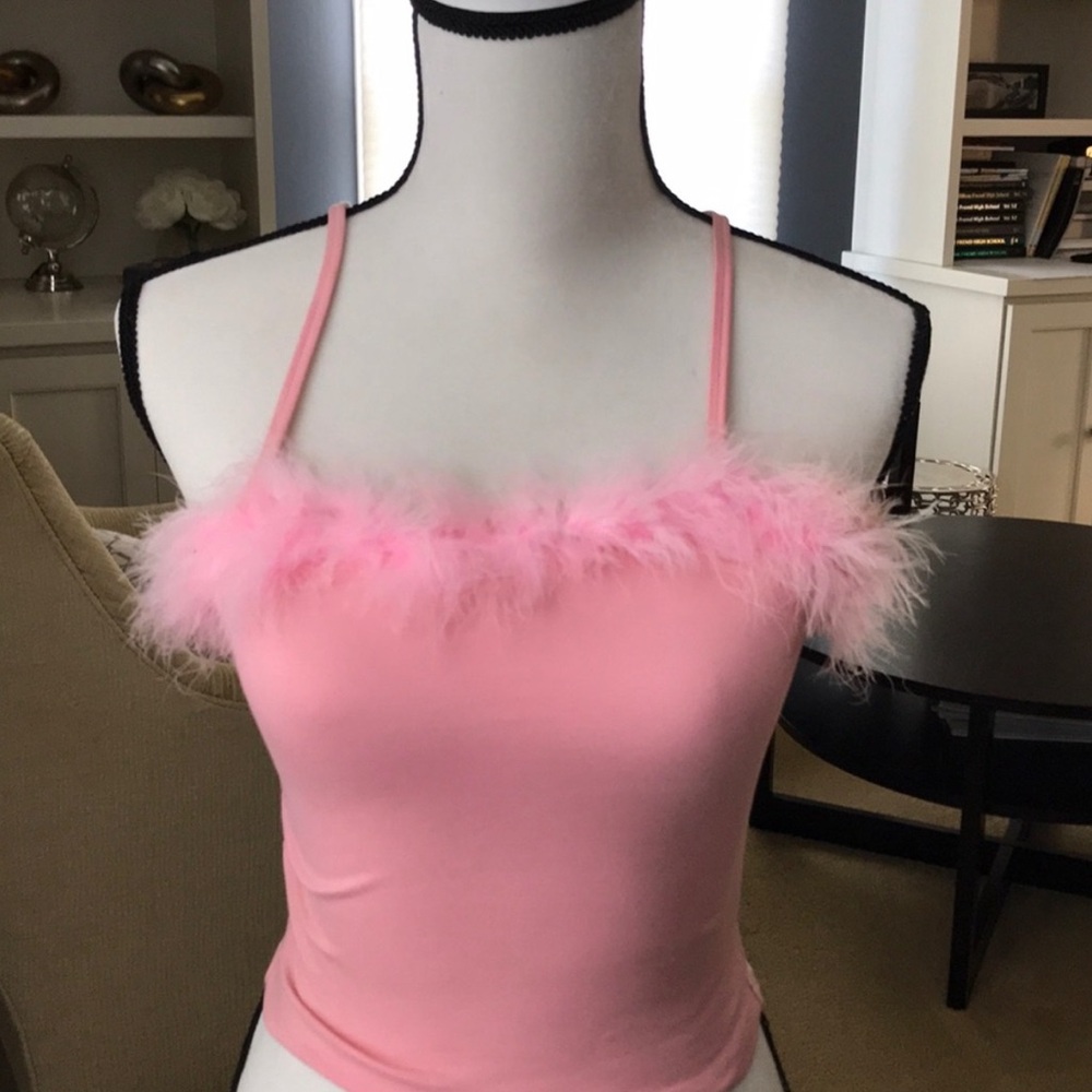 DollsKill Sugar Thrillz Pink Feather Trim Cami Top XL